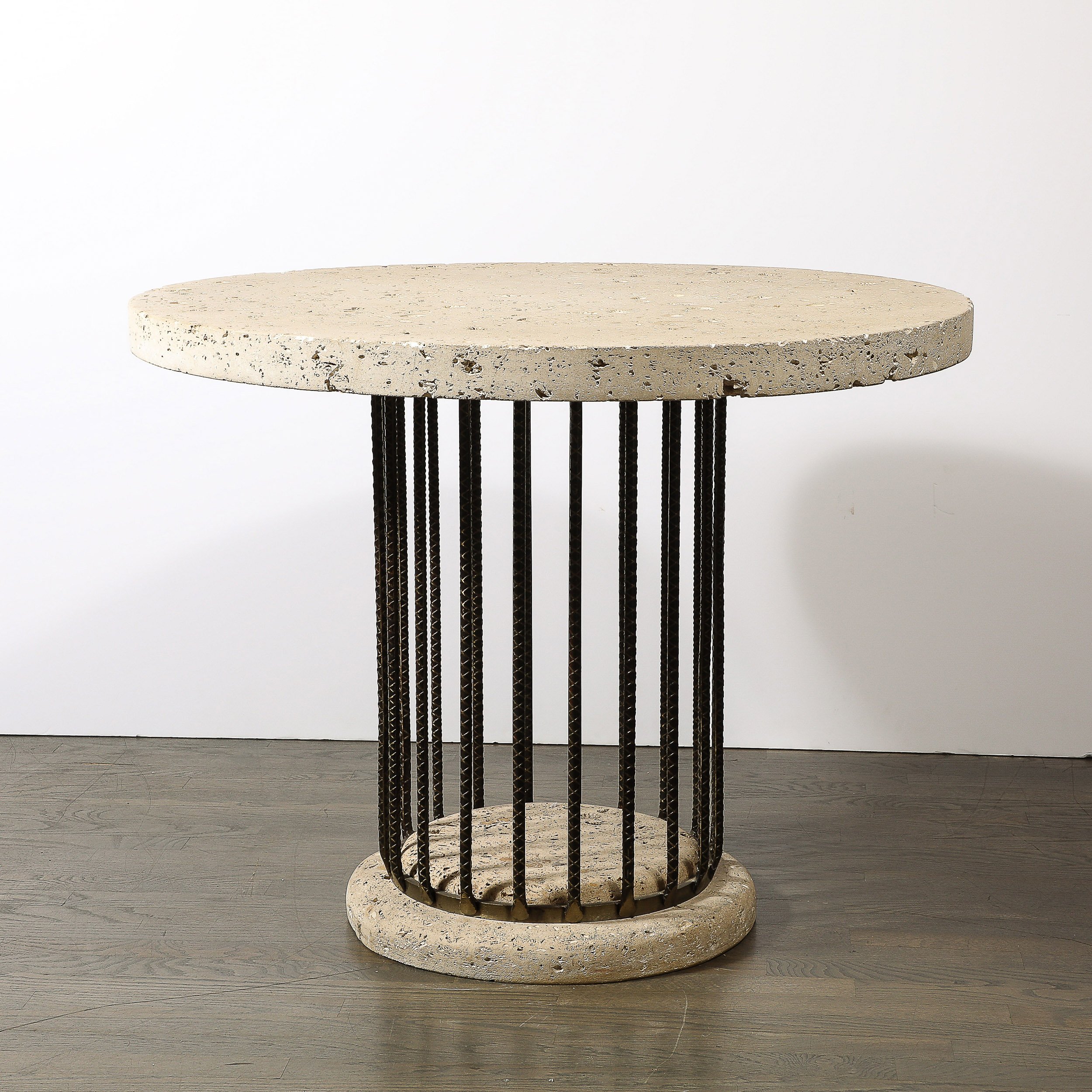 Brutalist Rebar and Fossilized Limestone Dining Table — High Style